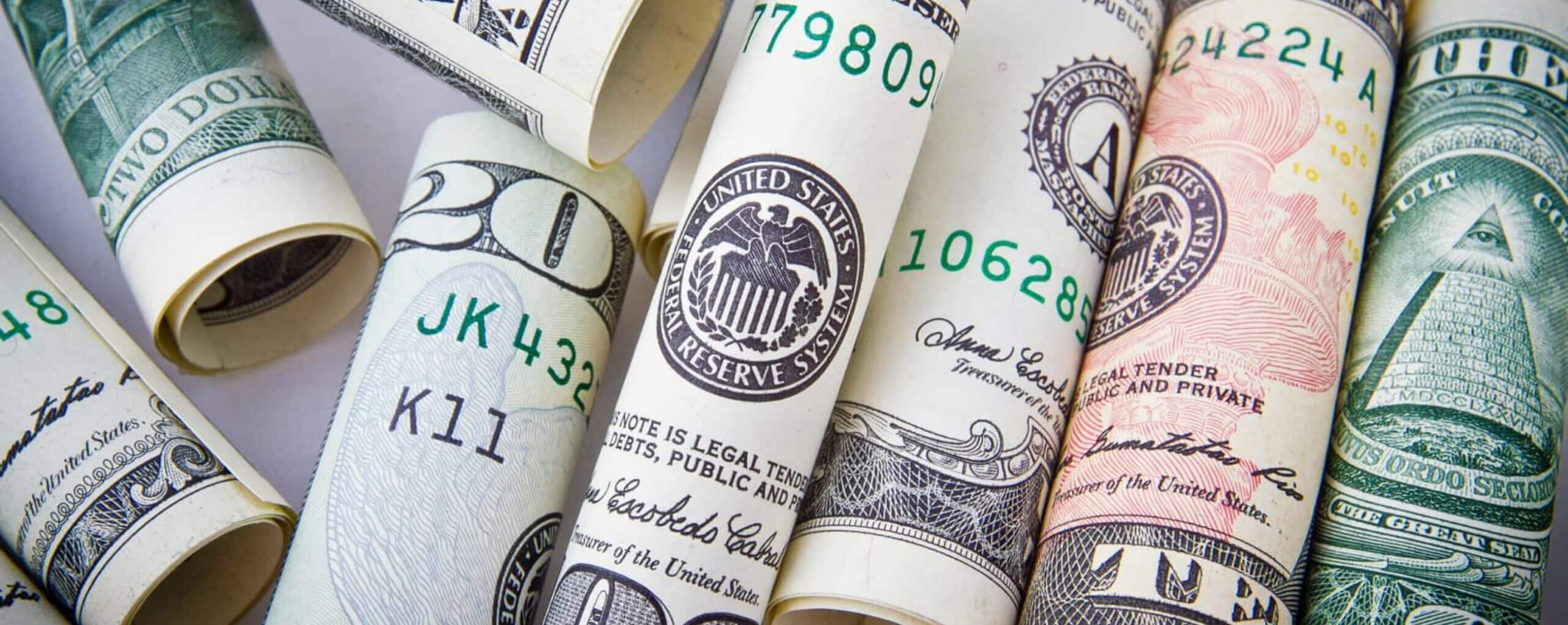 Rolled-up U.S. dollar bills