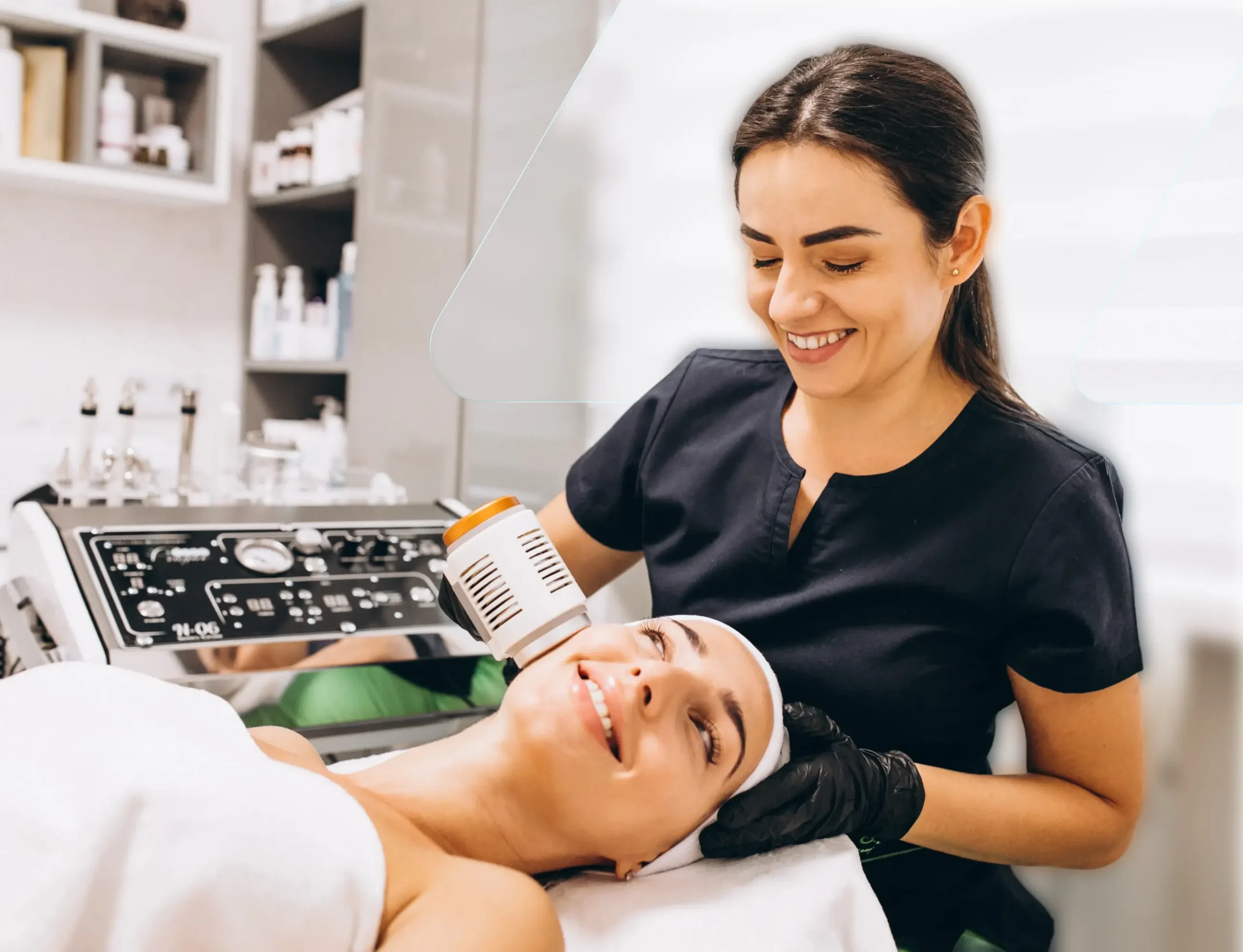 Esthetician giving a client a facial treatment
