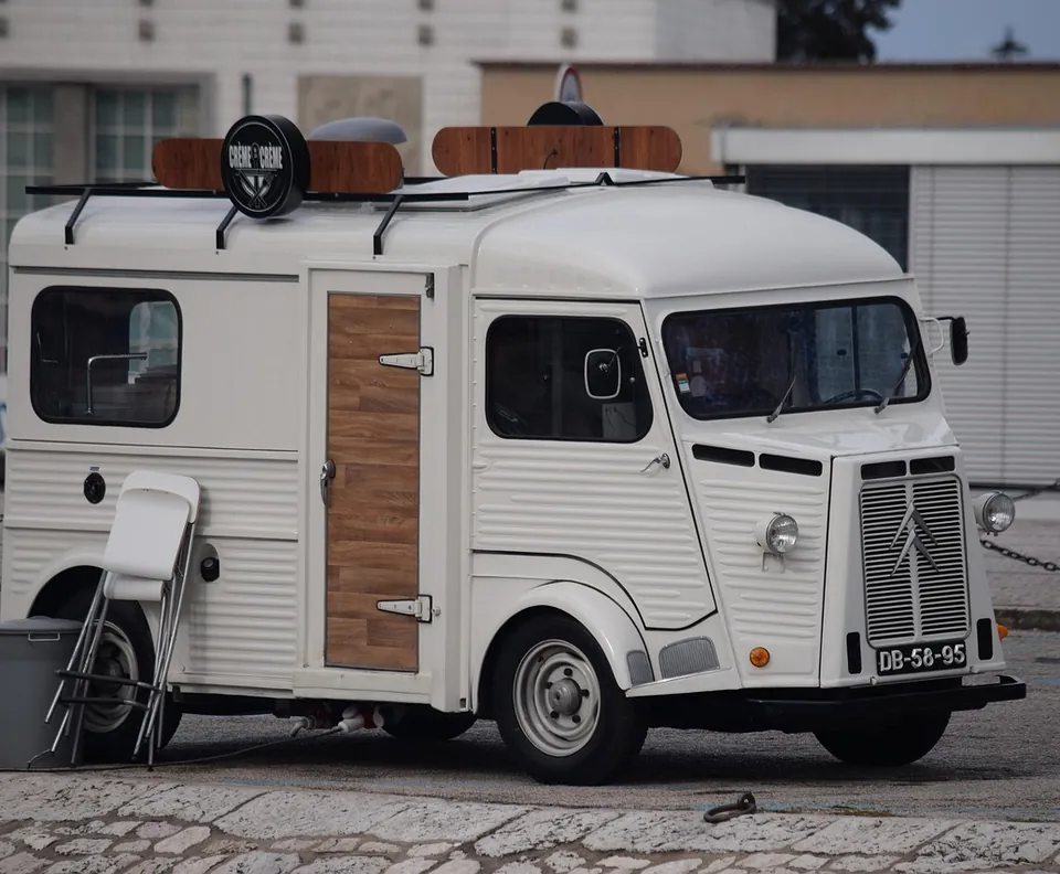 Vintage food truck parked on a street