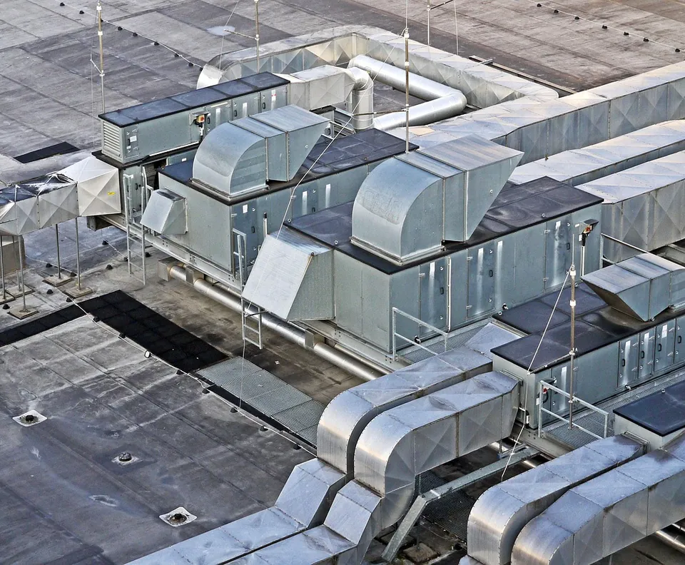 Rooftop HVAC units and ductwork