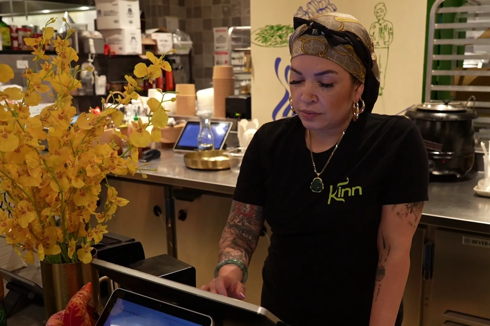 Chef Christy LoPresto at the Kinn Thai counter