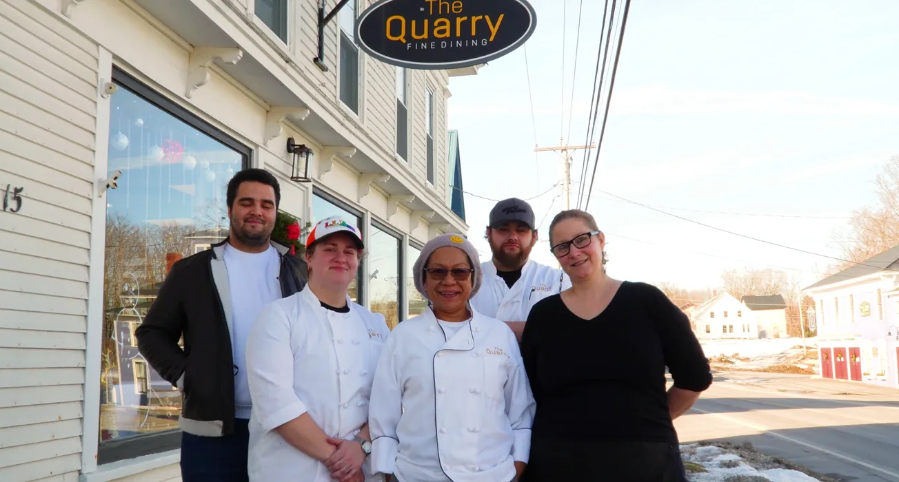 Chef Lulu Ranta and her team outside The Quarry in Monson, Maine