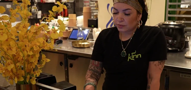 Chef Christy LoPresto at the Kinn Thai counter