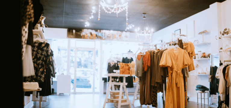 Interior of a store with fashionable women's clothing